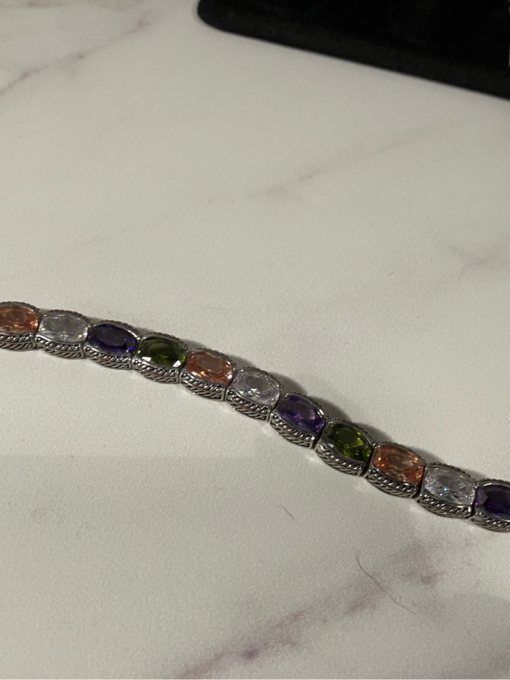 Multicolor Gemstone Tennis Bracelet - Silver Tone